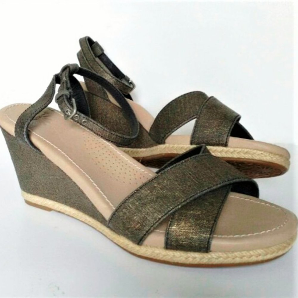 UGG Black Metallic Linen Wedge Sandals - Picture 4 of 8